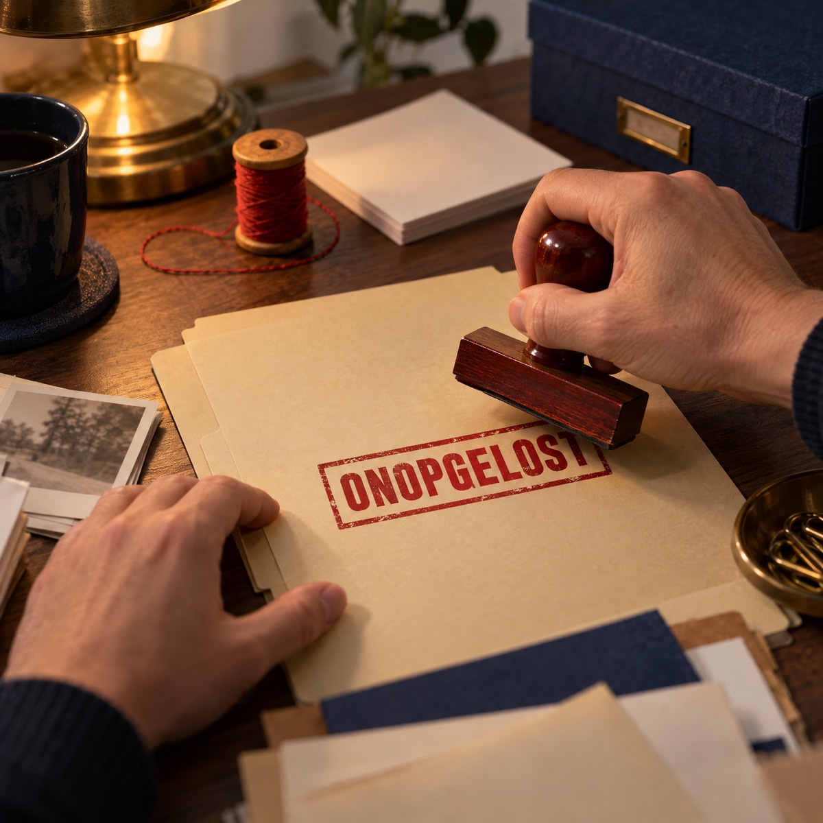 Handen die een dossier samenstellen